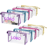 Pochette zippée holographique élégante et luxueuse personnalisée, sac cosmétique de voyage réutilisable en PE, sac en plastique à fermeture éclair