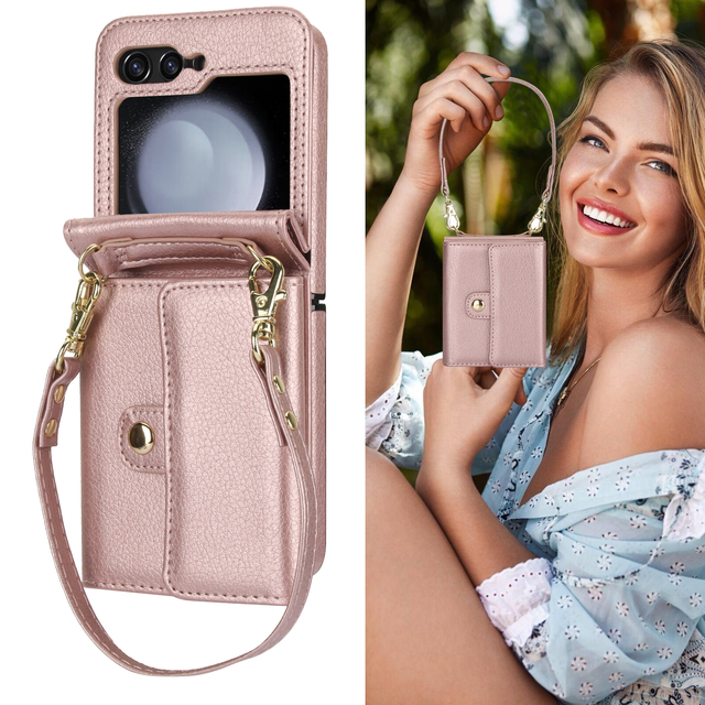 Luxury Premium Pu Leather Flip Wallet Mobile Phone Case for Samsung Galaxy Z Flip 8 Ultra 7 6 5 4 3 Mobile Phone Back Cover
