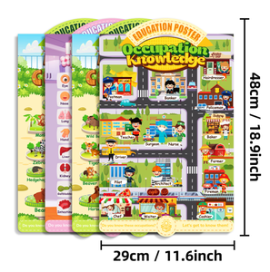 4 piezas por juego de póster educativo de dibujos animados impermeable y resistente al desgarro para niños que aprenden la ocupación corporal y los animales - Product Image 4
