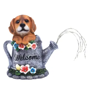 Venda quente ao ar livre resina ornamento para cães simulação filhote de cachorro vaso de flores lâmpada solar decoração jardim gramado lâmpada resina decoração para cães