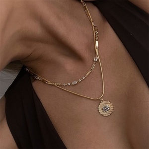 Vintage Women Charm <b>Necklace</b> Gold Plated Zircon Round Pendant <b>Necklaces</b> - Product Image 6