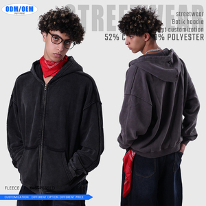 เสื้อฮู้ดซิปมีโลโก้แบบกำหนดเอง ลายบาติก ซักล้างได้ สำหรับผู้ชาย สไตล์ลำลองแนวสตรีท ดีไซน์ขาดๆ ทำจากผ้าโพลีเอสเตอร์/คอตตอนฟลีซ พิมพ์ลายดิจิทัล - Product Image 2