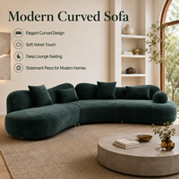 Sofa Lengkung Deep Lounge Berbahan Beludru Lembut, Dua Bagian, Dudukan Rendah, Warna Hijau Chenille untuk Rumah Bergaya Modern