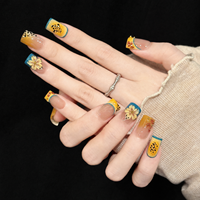 Faux Ongles Personnalisés en Gros, Motif Floral Léopard Français, Fleurs 3D Réutilisables, Acrylique Premium Fait Main, Ongles à Presser Carrés Moyens