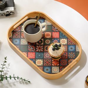 Plateau de service en bambou Bohemia avec motif floral pour le rangement du pain, du thé et des fruits, pour la maison et la salle à manger - Product Image 2