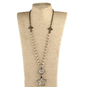 Collar de cadena de cristal de 8 mm con colgante de cruz y <span class=keywords><strong>estrella</strong></span> de cristal para mujer, joyería étnica - Product Image 5