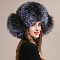 Gorro Ushanka Ruso para Mujer, 100% Piel de Zorro y Mapache, con Orejeras, para Deportes de Invierno, Actividades al Aire Libre, Esquí, Pesca, Ciclismo