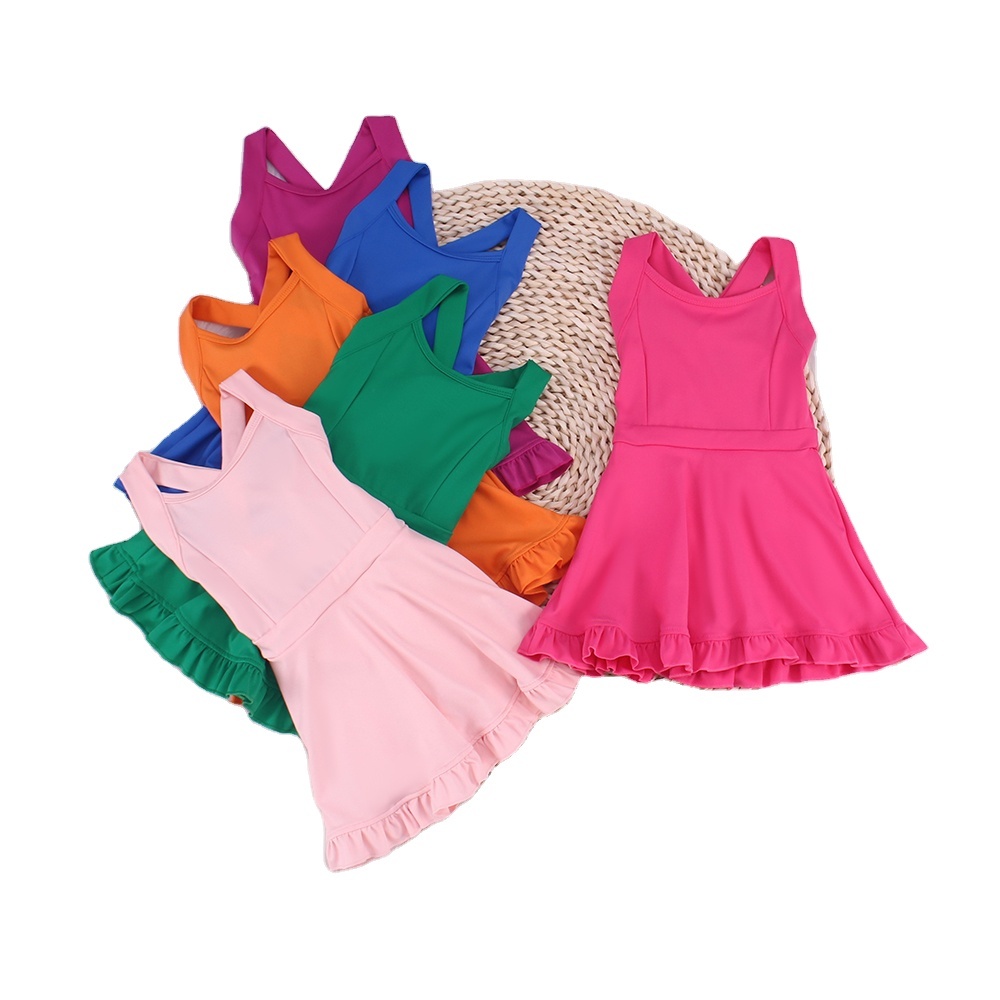 Customized Color Logo Girls Summer Yoga Clothing Skort Dress Baby Yoga Dress With Shorts