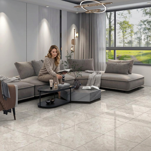 Azulejos de Porcelana Gris Niebla de 600x600 mm, Acabado Brillante, Efecto Mármol Gris, Glaseado Digital, para Pisos Interiores - Product Image 2