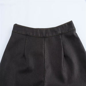 2024 automne mode Faux <span class=keywords><strong>cuir</strong></span> Double boutonnage taille haute plissé Culottes rétro décontracté élégant Sexy femmes <span class=keywords><strong>jupe</strong></span> - Product Image 4