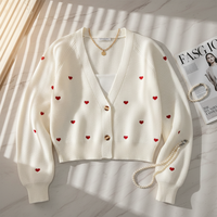 Pulls d'hiver pour femmes, mode, broderie personnalisée, motif cœur, style doux, col en V, pull en tricot ample pour femmes