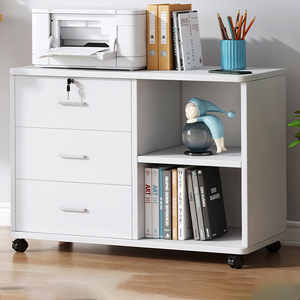 Adjustable Wooden Office Side <strong>Cabinet</strong> with Lock Low Under Desk Storage Unit and Printer Drawer for File Organization - Product Image 3