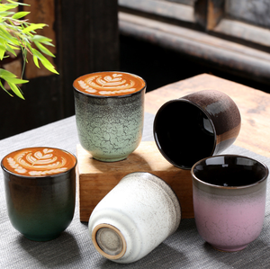 แก้วกาแฟเซรามิก 200 มล. แบบขายส่ง สไตล์ญี่ปุ่นย้อนยุค ไม่มีหูจับ เคลือบสีไล่ระดับ สำหรับร้านกาแฟ ร้านอาหาร และอุปกรณ์เสิร์ฟ - Product Image 1