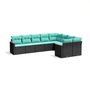 Set di Divani da Esterno Moderno in Polyrattan Nero, 9 Pezzi con Cuscini, Arredamento da Giardino dal Design Contemporaneo - Product Image 1