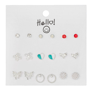 Juego de 9 Pares de Aretes de Aleación con Forma de Flor y Corazón, Estilo Princesa, para Uso Diario, Regalo de Joyería para Mujer - Product Image 5