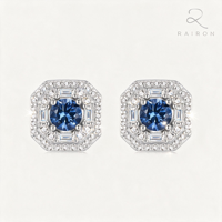 Boucles d'oreilles clous de luxe en moissanite bleue taille ronde, en argent sterling S925 plaqué rhodium, certifiées GRA, cadeau classique pour femme