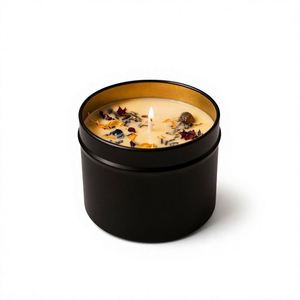 Luxe Black Metal <b>Tin</b> Scented <b>Candle</b> with Dried Flowers Single Wick Aromatherapy for Home Decor - Product Image 4