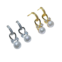 Élégantes boucles d'oreilles pendantes pour femme en argent 925 plaqué or, avec perle Edison ronde taille brillant 7-8mm et nœud en zircon blanc
