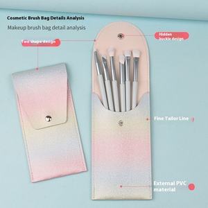 Sac de rangement pour pinceau de maquillage en cuir souple de haut niveau étui à ombre à paupières en PVC dégradé portable avec style de mode coloré - Product Image 2
