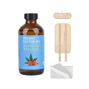 Organic Castor Oil Cold Pressed Glass Bottle with Castor Oil Pack Wrap and Cotton Flannel Cloth for Liver Wastes Release, 8oz/23