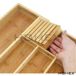Homex |   Organizador de cajones de cocina de bambú natural de buena calidad, listo para enviar, organizador de utensilios y cubiertos para <span class=keywords><strong>cajón</strong></span> - Product Image 5