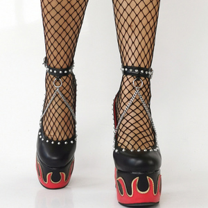 Sandalias de tacón grueso para mujer, talla grande 47, con remaches metálicos, cadena metálica y hebillas en el tobillo, plataforma gruesa - Product Image 3