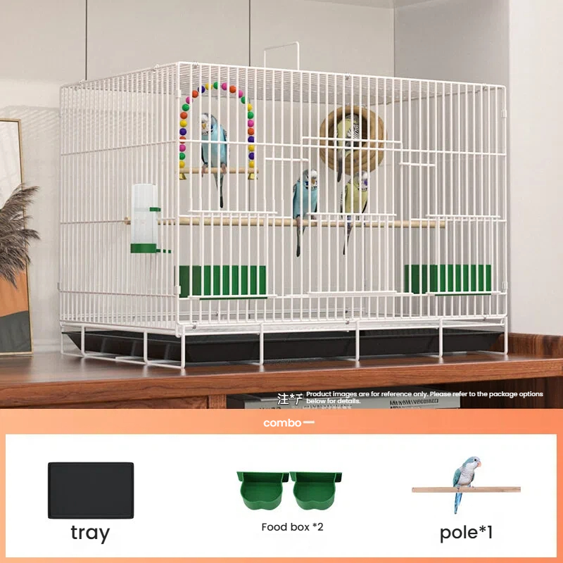 White 50*34*39  [Tray + 2 feeding troughs + Standing pole]