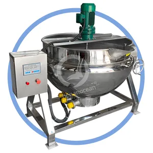 OCEAN Industrial Lpg Electric Steam 500 Litre Vacuum Meat Cook Tilt Jacketed Kettle Jam Mix Tank pour Porridge Price