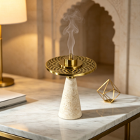 Brûleur d'encens de luxe en travertin Mubkhar, style arabe, pour table de majlis du Moyen-Orient, cadeau pour le Ramadan et l'Aïd, décoration d'intérieur
