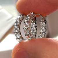 Hip Hop Disponible en gros Boucles d'oreilles créoles Huggies en Or 14K plaqué or avec Moissanite naturelle D VVS1 micro-sertie 3mm 0.1ct