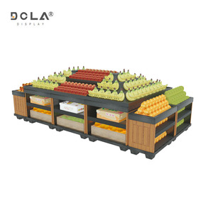 Estante de exhibición de verduras de alta resistencia Estante de supermercado hecho de plástico y productos de madera de metal Soporte de exhibición - Product Image 1