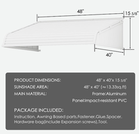 Auvent de fenêtre 48" L x 40" P avec 2 ailes latérales, cadre en aluminium avec panneaux en PVC résistants aux chocs