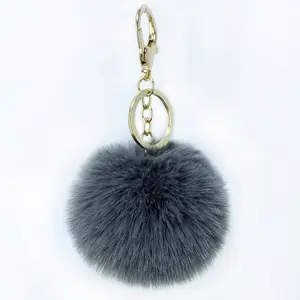 2023 Offre Spéciale 7.5cm fausse fourrure bouffée lapin fourrure porte-clés moelleux fourrure fuzz personnalisé fausse fourrure boule forme pom pom bouffée porte-clés