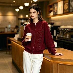 Nuovo <span class=keywords><strong>Cardigan</strong></span> in Maglia Crema con Zip per Donna Autunno 2026, Collo Tondo, Polsini a Costine, Bottoni Decorativi in Corda, Elegante e Chic - Product Image 3