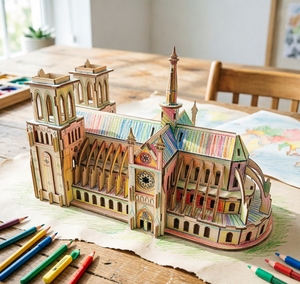Rompecabezas de Madera 3D Personalizado, Rueda de la Fortuna Giratoria con Música, Modelo de Catedral de Madera, Rompecabezas para Niños, Clase de Dibujo y Manualidades - Product Image 5