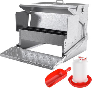 Mangiatoie automatiche per polli a pedale in acciaio zincato senza fuoriuscite con coperchio resistente alle intemperie per attrezzature agricole di pollame - Product Image 3