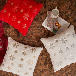 XM-509 <strong>White</strong> Faux Fur Snowflake Embroidery Throw <strong>Pillow</strong> Covers <strong>Fluffy</strong> Plush Soft Square Christmas Cushion Cases - Product Image 1