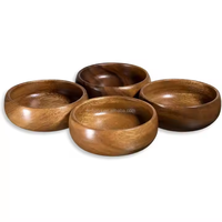 VENTE FLASH 2025 Produits innovants Meilleures ventes Bols en bois d'acacia sculptés à la main Ensemble de 4 bols en forme de calebasse 4 pouces