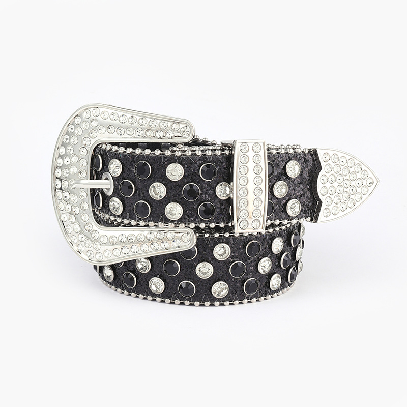 LEACOOLKEY Riem met strass voor dames en heren, glanzende leren riem voor jeans, broeken, jurken, A-zilver, S