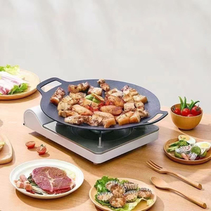 Plaque de cuisson ronde en fonte <span class=keywords><strong>pour</strong></span> barbecue coréen, <span class=keywords><strong>antiadhésive</strong></span>, à épaisseur multiple, vente chaude, avec double poignée - Product Image 6