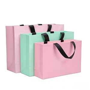Custom Purple Paper Shopping <b>Bag</b> With Black Flat Handles Classic Style Business Gift Packaging - Product Image 2