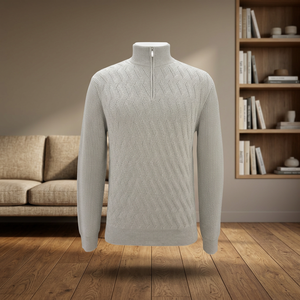 Suéter de Punto Geométrico Gris para Hombre, con Cierre de Cremallera 1/4, Manga Larga, para Otoño - Product Image 1