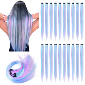 Extension per capelli sintetici a clip in fibra resistente alle alte temperature, lunghi, lisci, colore <span class=keywords><strong>blu</strong></span> sfumato HPC-2566, parrucche con extension di capelli a densità elevata - Product Image 1