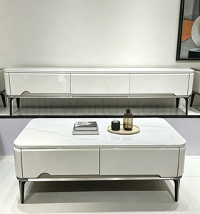 Meuble TV de Luxe Léger, Table Basse avec Tiroirs de Rangement, <span class=keywords><strong>Bois</strong></span> Massif et Pierre Technologique, Ensemble de Meubles de Divertissement Minimaliste pour Salon - Product Image 2