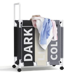 Hot Selling Foldable 160L <strong>Laundry</strong> Hamper Sorter <strong>Basket</strong> <strong>3</strong> <strong>Section</strong> <strong>Laundry</strong> Bag Collapsible <strong>Laundry</strong> Hamper Cart with Rolling - Product Image 5
