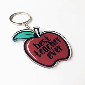 Hot Selling Acrylic Keychain Lovely Sweet Teacher's Day Gift with Doll Animal Cat Pattern Special Apple Keyring for Teachers - Product Image 2