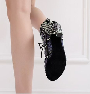 Màu Be 7.5cm ren up Latin Giày khiêu vũ mở Toe phòng khiêu vũ Salsa khiêu vũ thực hành Giày Da Lộn duy nhất khởi động cho phụ nữ - Product Image 6