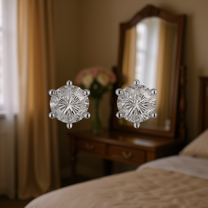 Orecchini in Oro Bianco con Diamanti Taglio Brillante Rotondo Colore G Pietra Naturale Certificata GIA Stile Classico Gioielli da Fidanzamento per Donna - Product Image 2