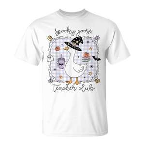 Camiseta de Halloween del Club de Profesores Spooky Goose con diseño de sombrero de bruja y calabaza para profesores - Product Image 1