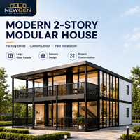 NEWGEN DEVELOPMENT Casa Modular Moderna de 2 Pisos con Fachada de Vidrio y Diseño de Balcón para Uso en Villas